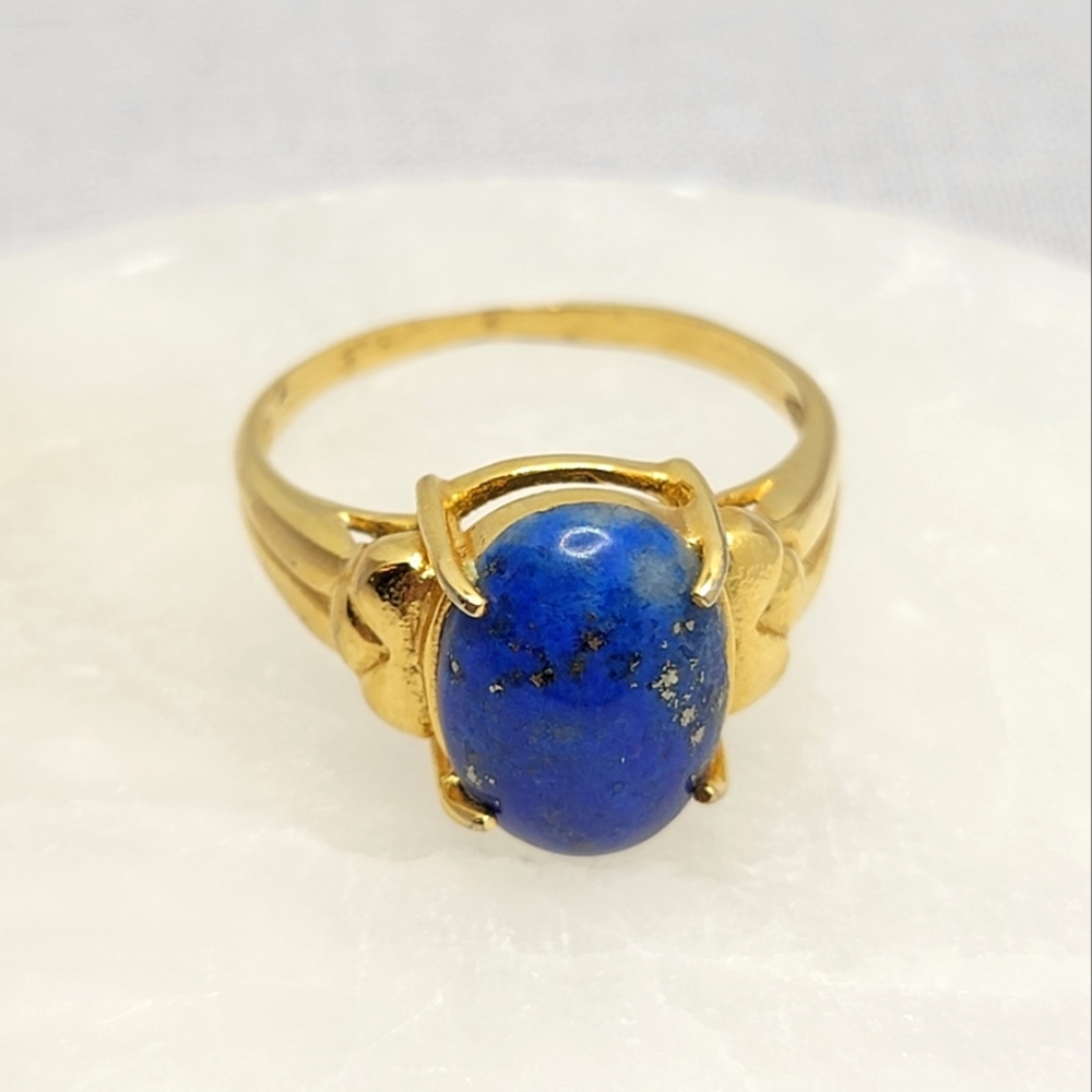 Vintage Lapis Gold Tone Cabochon Ring
